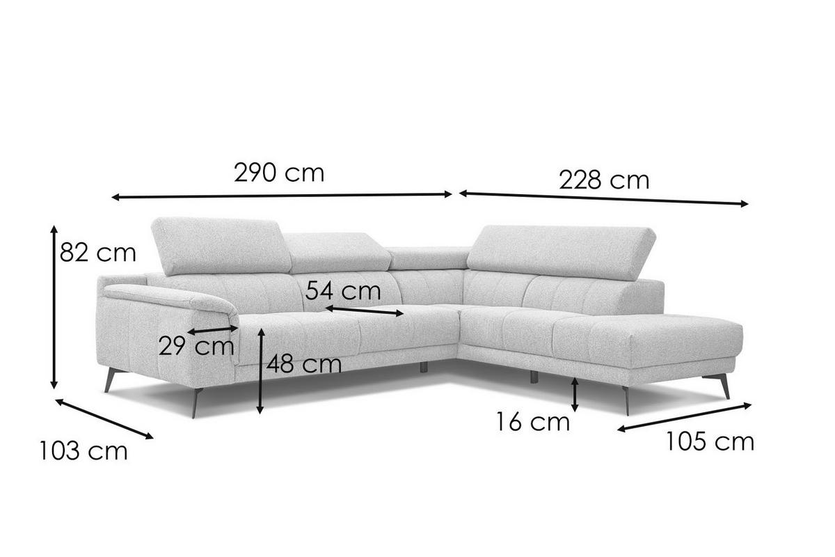 ECKSOFA FIERO 5-Sitzer mit 1 Relaxfunktion, hellgrau - Hellgrau, Holzwerkstoff/Textil (290/228cm) - Wozimo