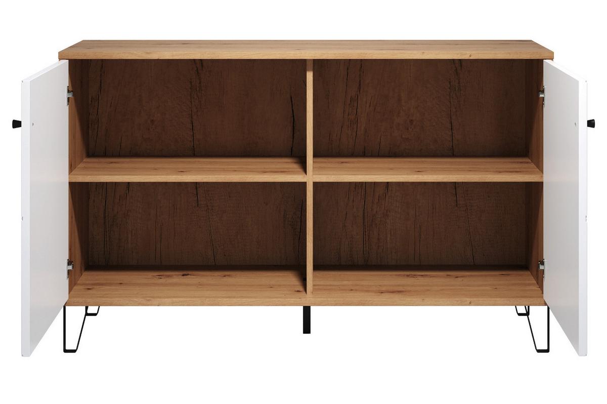 KOMMODE weiß matt mit Rautenoptik, Eiche Artisan 123 cm, Sideboard mit Soft-Close - Eichefarben/Schwarz, Holzwerkstoff/Kunststoff (123/76/40cm) - Top.Furn