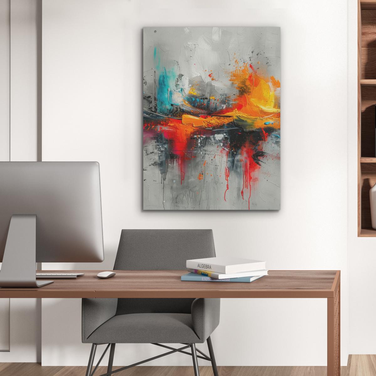 AKUSTIKBILD Moderne Kunst - Orange - Grau - Abstrakt Wandbilder 60x80 cm - Hellgrau, Kunststoff (60/80/0.9cm) - MuchoWow