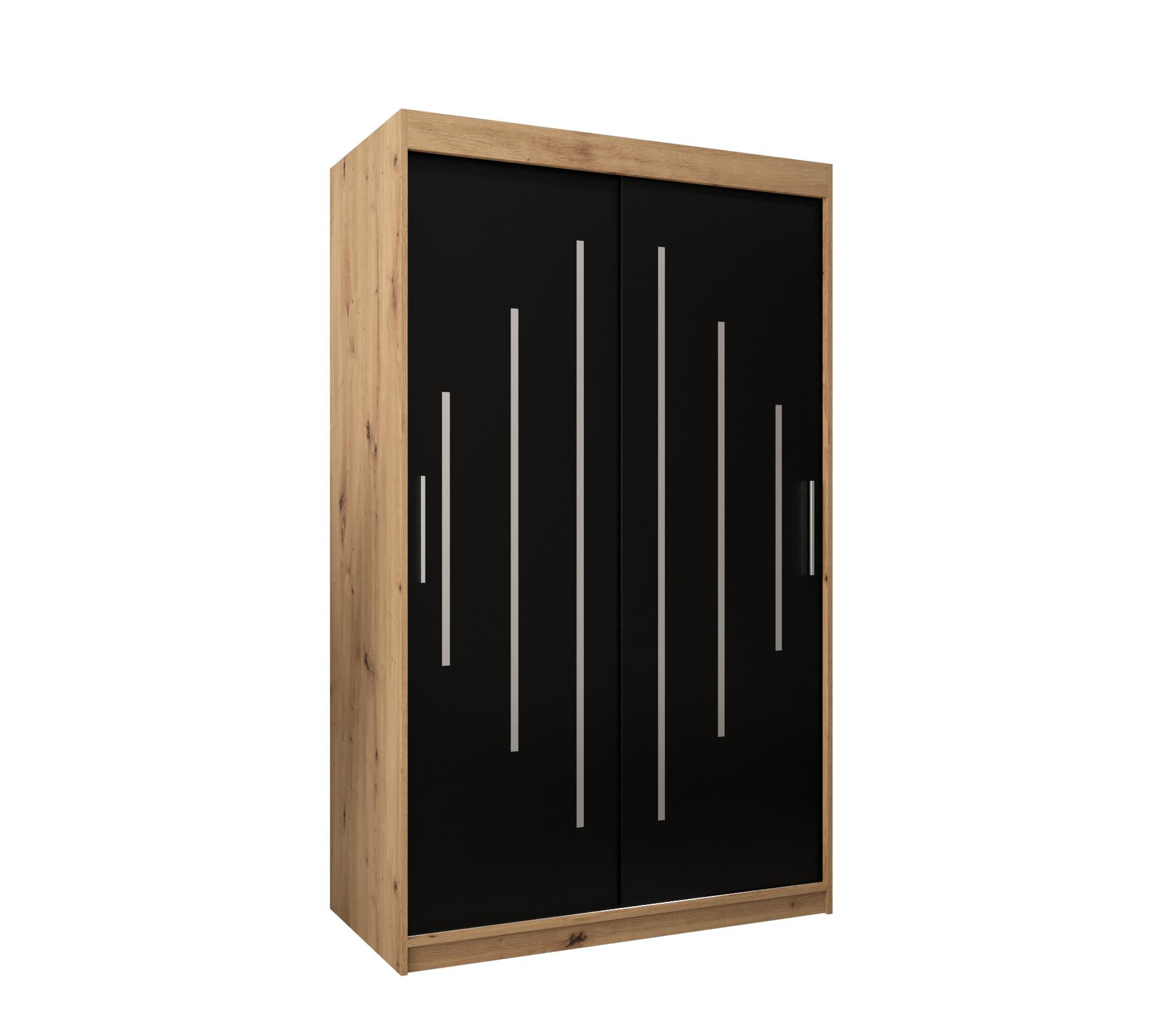 SCHWEBETÜRENSCHRANK 200/120/62 2-türig - Silberfarben/Schwarz, Holz/Kunststoff (120/200/62cm) - Abiks Möbel