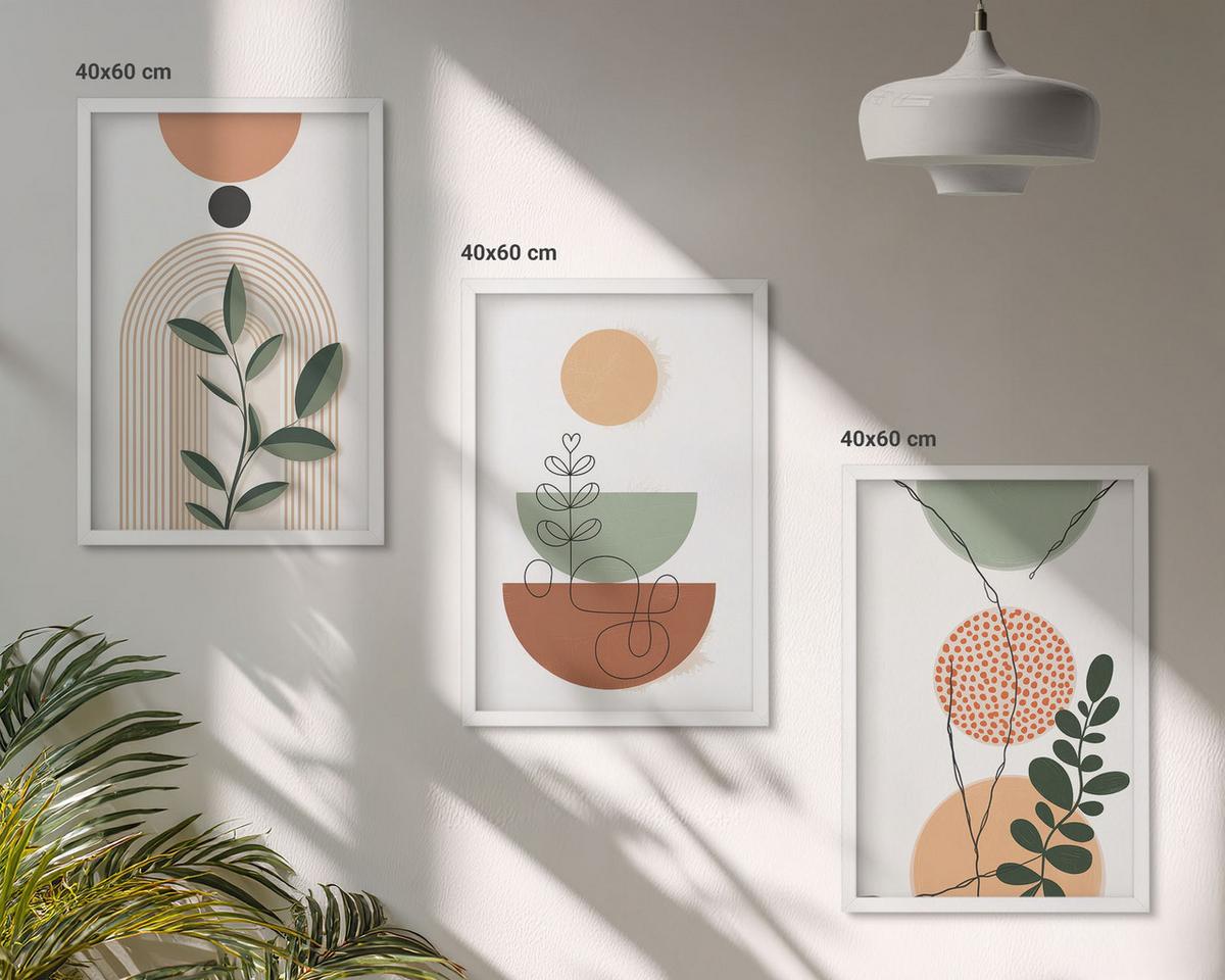 BILDER SET 3er Set - 40x60 cm Weißer Rahmen - Abstrakte Pflanzenformen - Weiß, Kunststoff (40/60cm) - TULUP