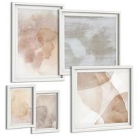 BILDER SET 5er Set - 50x50 cm & 20x30 cm & 40x60 cm Weißer Rahmen - Warme Aquarell-Pastelltexturen - Weiß, Kunststoff (40/60cm) - TULUP