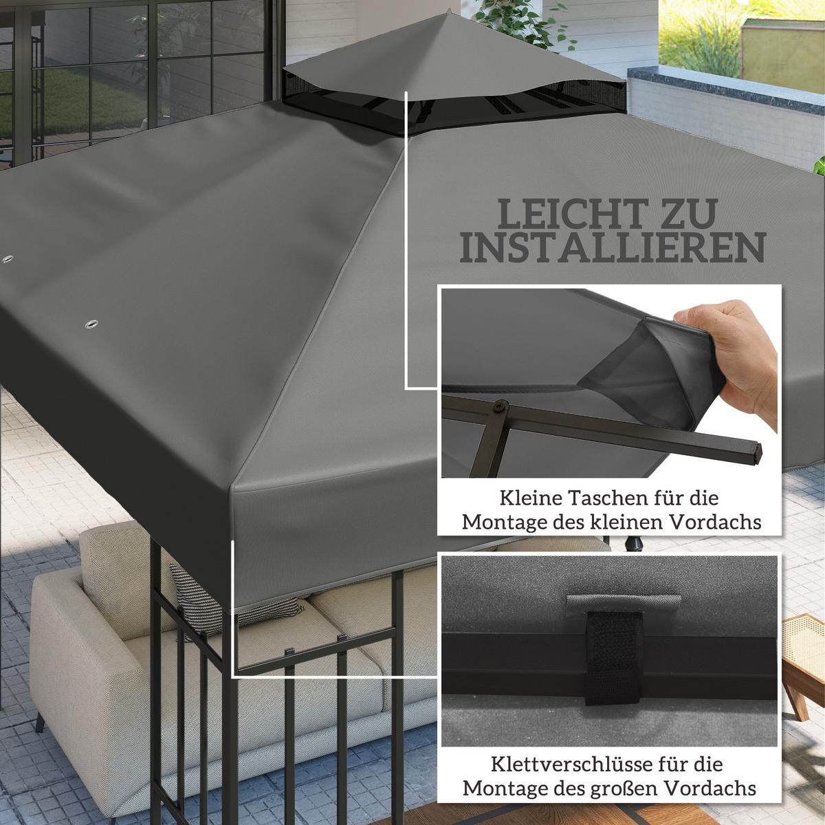 ERSATZDACH für Pavillon 3 x 3 m - Dunkelgrau, Kunststoff (300/1/300cm) - Outsunny