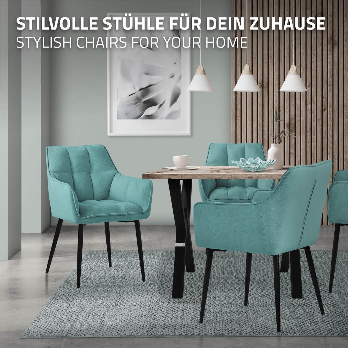 ESSZIMMERSTUHL Petrol Frotteestoff - Petrol/Schwarz, Textil/Metall (63/90/57cm) - ML-DESIGN