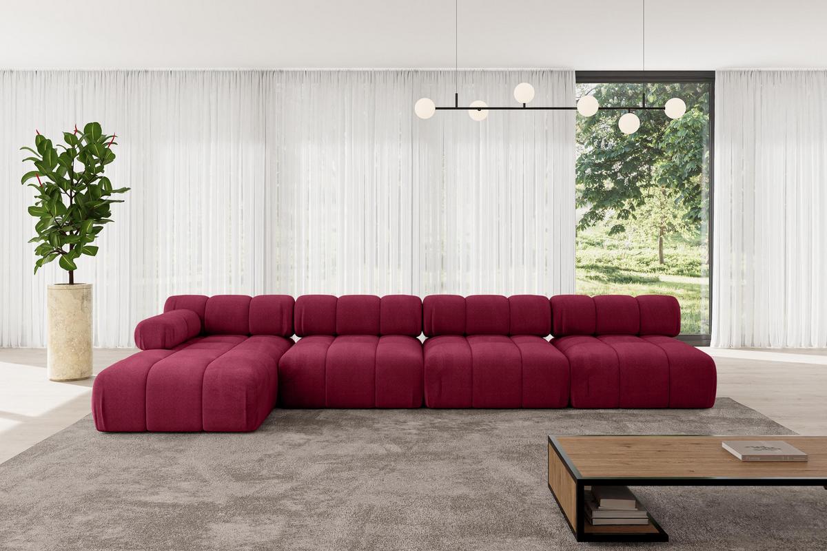 ECKSOFA modulares Sofa Razon-L3 - 380x160x70 cm Bordeauxrot Velours - Bordeaux, Holzwerkstoff/Textil (380/160cm) - ALTDECOR