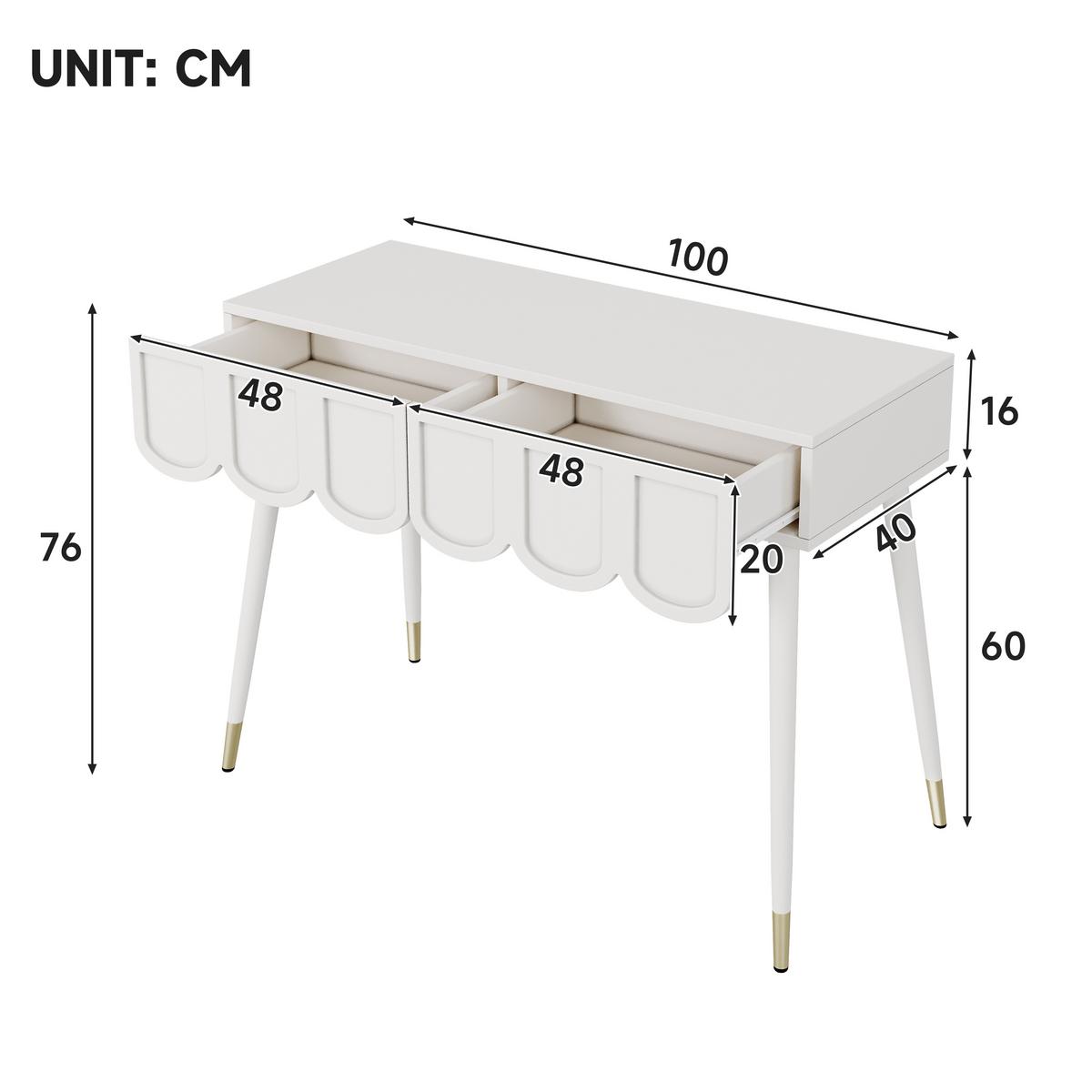 SCHMINKTISCH weiß 100 cm mit 2 wolken-schubladen & metallbeinen - Weiß, Holzwerkstoff (100/76/40cm) - Urban Meuble