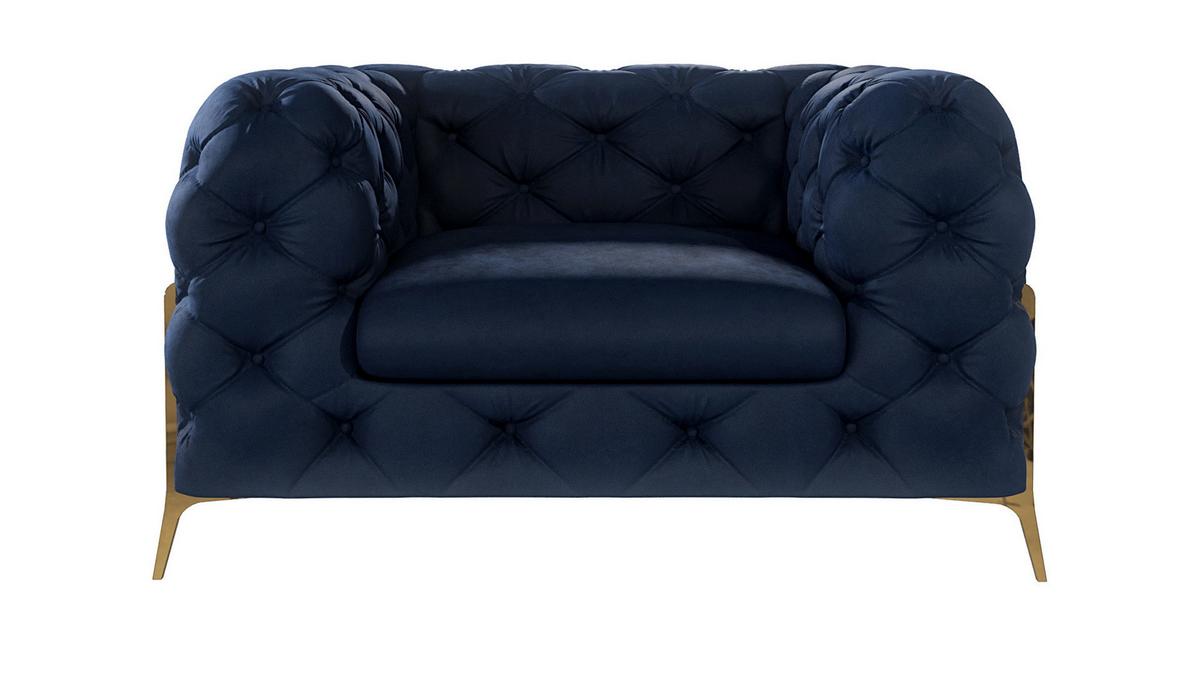CHESTERFIELD-SESSEL Lexi Marineblau Samt - Goldfarben/Dunkelblau, Holz/Textil (125/75/100cm) - S-Style Möbel