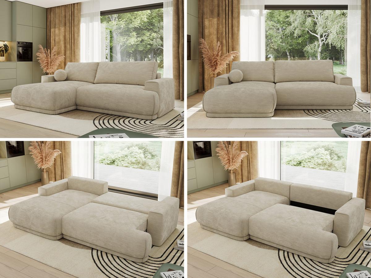 ECKSCHLAFSOFA RINA L Beige Schenille glatt - links - Beige/Schwarz, Kunststoff/Textil (267/170cm) - MKS