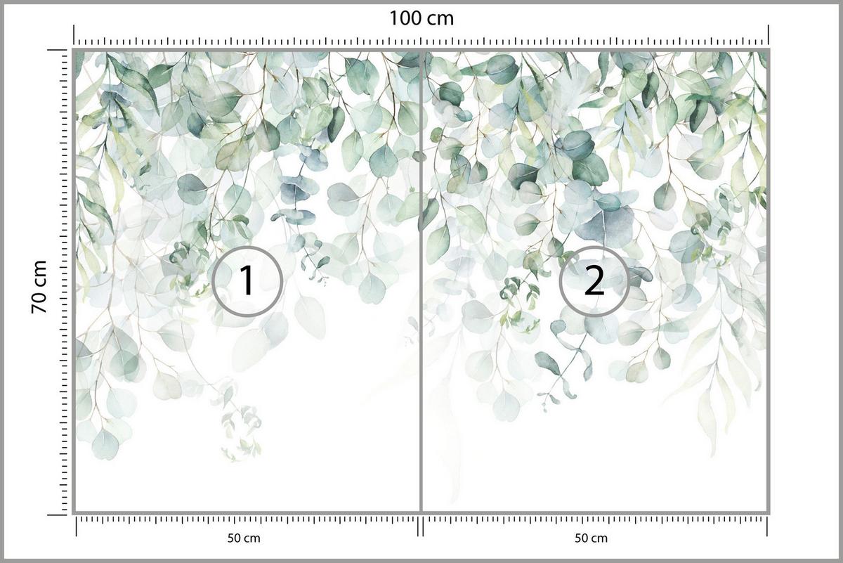FOTOTAPETE Aquarell Eukalyptusblätter Pflanzen Natur 100x70 - Weiß/Grün, Papier (100/70cm) - Muralo