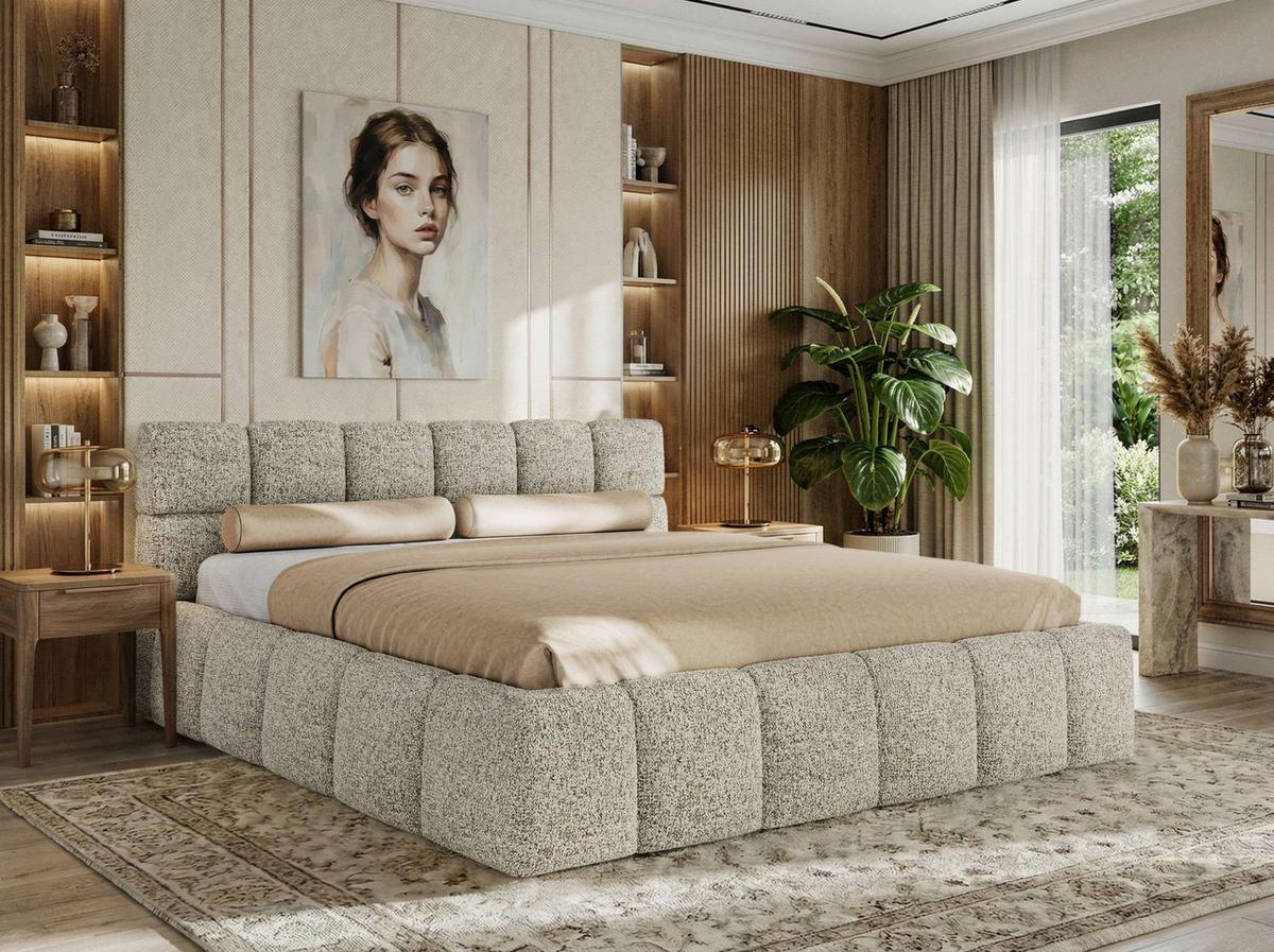 POLSTERBETT NIRA CLASSIC 160/200 - Beige Strukture - Multipocket-Matratze - Beige, Textil (160/200cm) - MKS