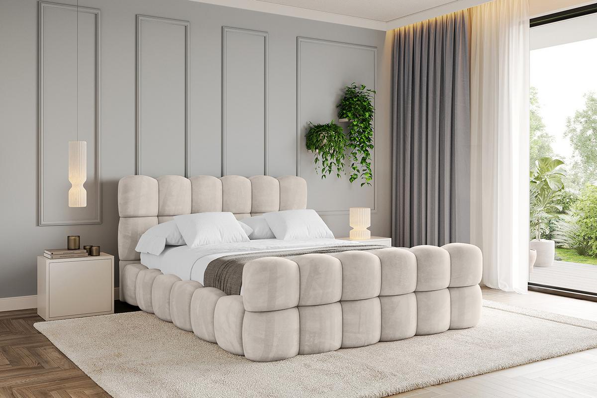 POLSTERBETT mit Bettkasten, Fußteil und Lattenrost, Bett mit Matratze H3/H4 - LEYA-Z 200x200 Beige - Beige, Holzwerkstoff/Textil (200/200cm) - ALTDECOR
