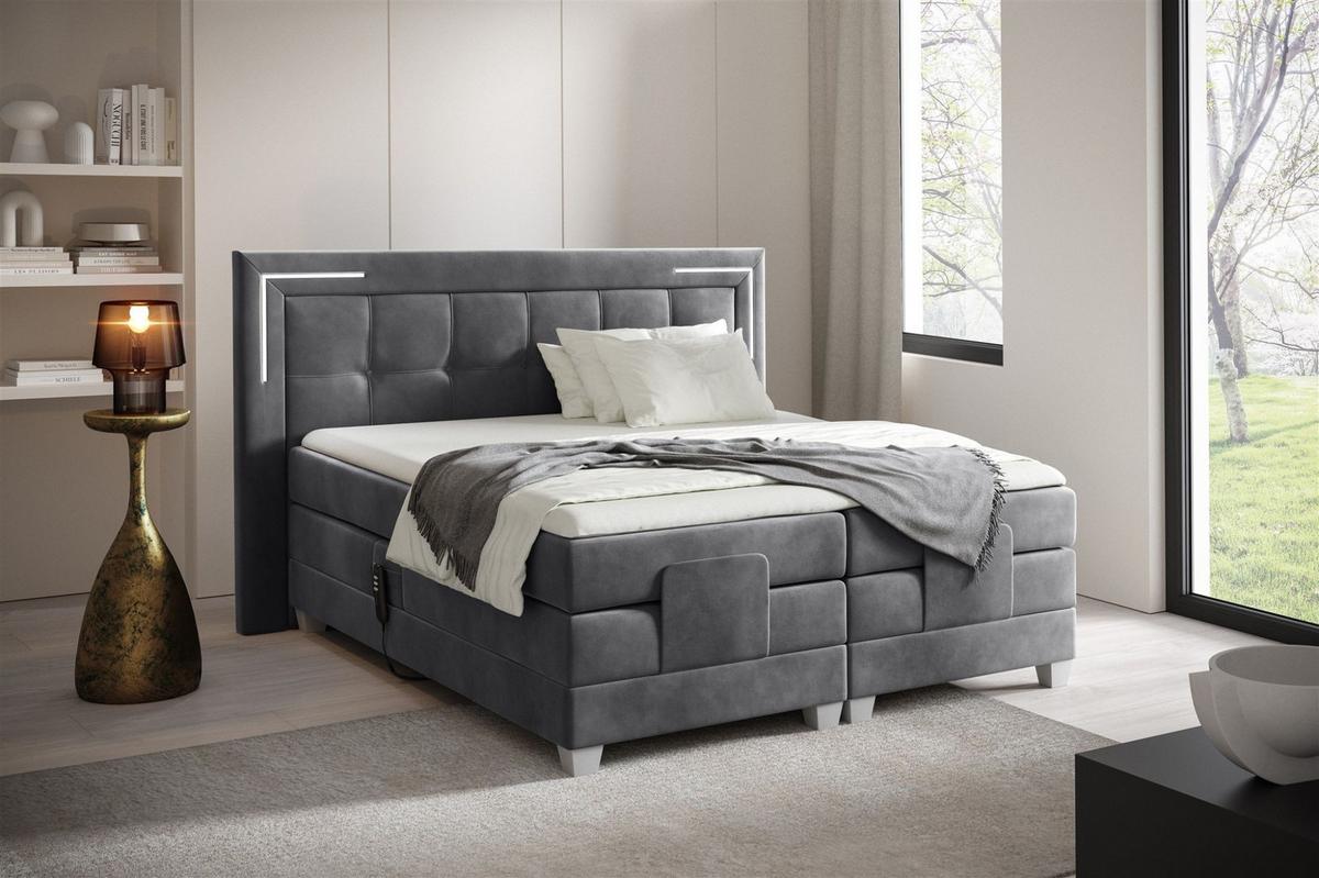 BOXSPRINGBETT Bett Elektrisch Dores - Grau, Holzwerkstoff/Textil (160/200cm) - Fun Möbel