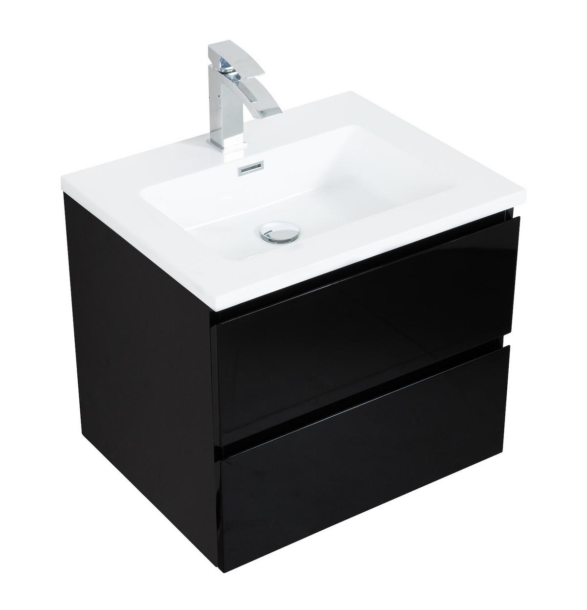 WASCHTISCHKOMBINATION Angela 2 Teile - Schwarz Matt - 60 x 48 x 52 cm - Schwarz/Weiß, Holz (60/52/48cm) - Badplaats