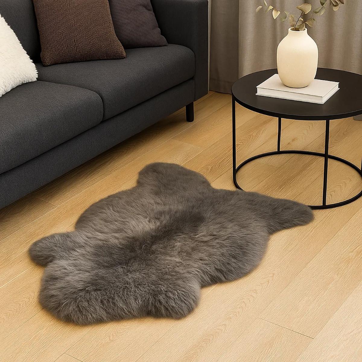 SCHAFFELL Lammfell Dunkelgrau L-XXL, ca. 110 cm - Dunkelgrau/Grau, Fell (60/110cm) - Provellus