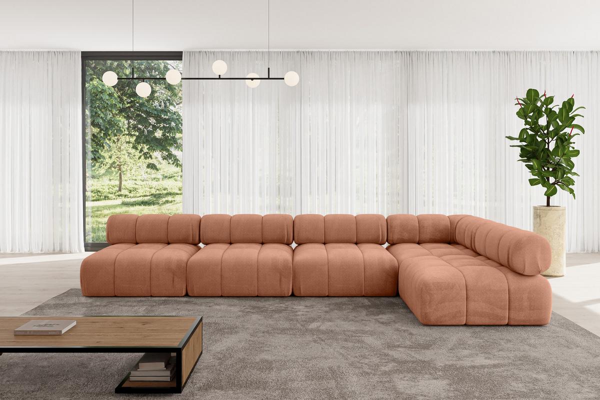 ECKSOFA modulares Sofa Samaro-L3 - 380x190x70 cm Apricot Velours - Koralle, Holzwerkstoff/Textil (380/190cm) - ALTDECOR