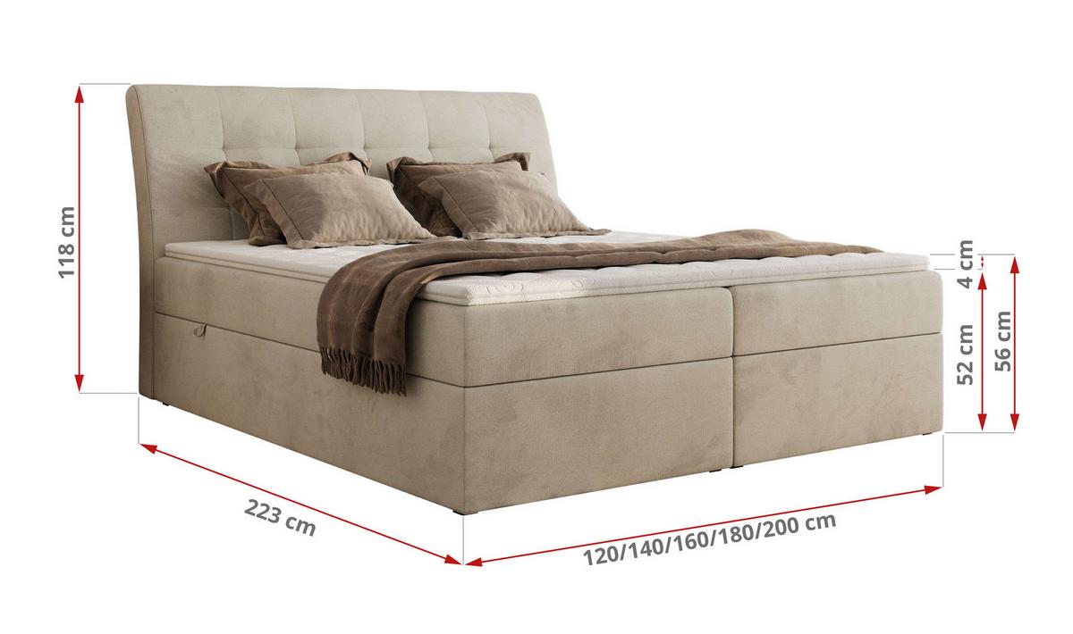 BOXBETT DAGOS 200/200 - Beige Velvet - H3 - Topper Visco - Beige, Textil (200/200cm) - MKS