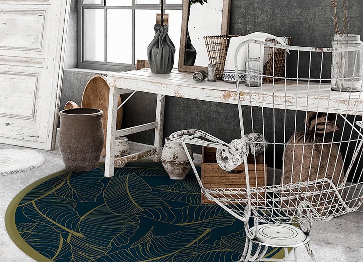 VINYL TEPPICH Ø70 cm Blatt-Skelett - Schwarz/Olivgrün, Kunststoff (70/70cm) - TULUP