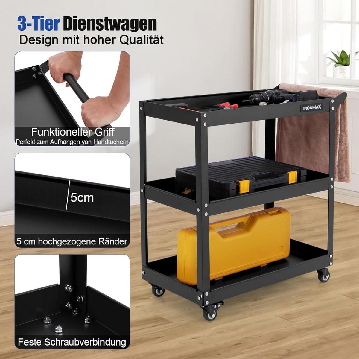 WERKSTATT-ROLLWAGEN Schwarz - Schwarz, Metall (73/75/36cm) - COSTWAY