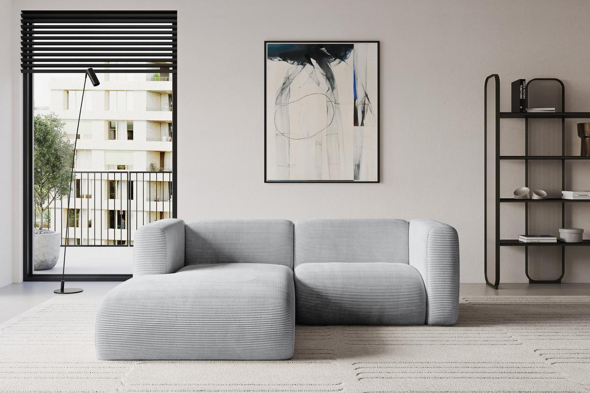 ECKSOFA Ottomane Links MIRA-L1 227x179x89 Grau Cord - Blaugrau/Schwarz, Holzwerkstoff/Kunststoff (227/179cm) - ALTDECOR