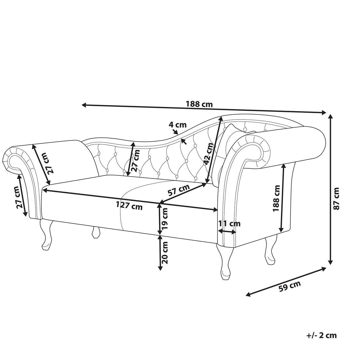 CHAISELONGUE Samtstoff grau rechtsseitig Lattes - Grau, Textil (188/87/59cm) - Beliani