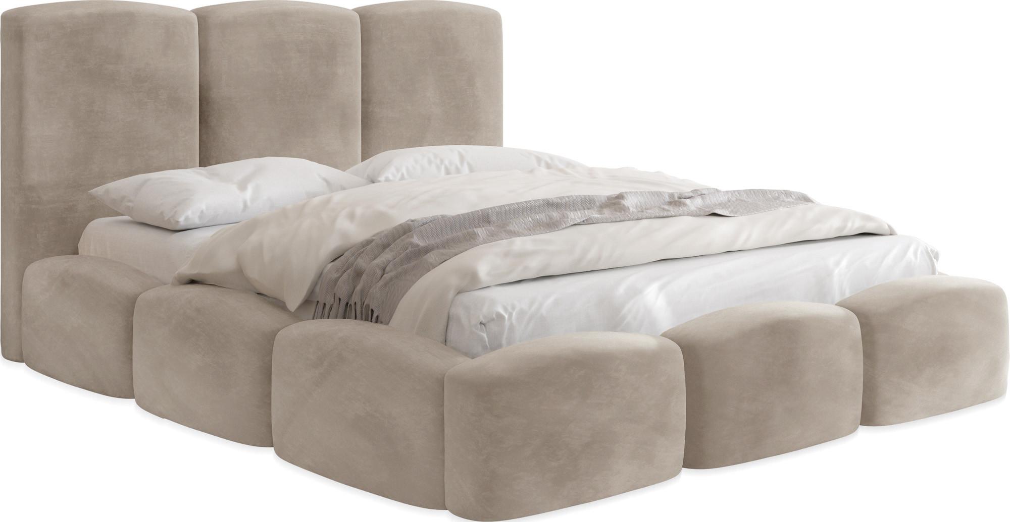 POLSTERBETT Harmony mit Bettkasten, Beige Samt Velours 120x200 cm - Greige/Beige, Holzwerkstoff/Kunststoff (120/200cm) - WFL GROUP