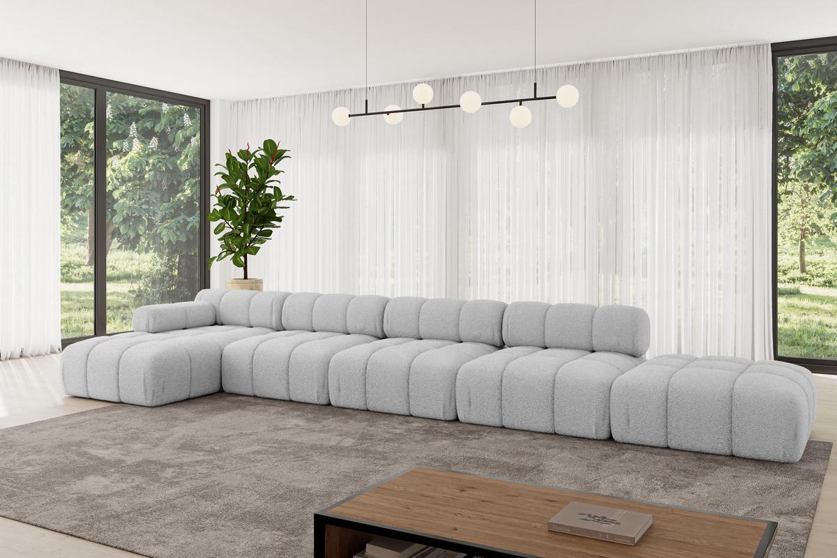 ECKSOFA modulares Sofa Lizur-L3 - 475x160x70 cm Hellgrau Bouclé - Hellgrau, Holzwerkstoff/Textil (475/160cm) - ALTDECOR