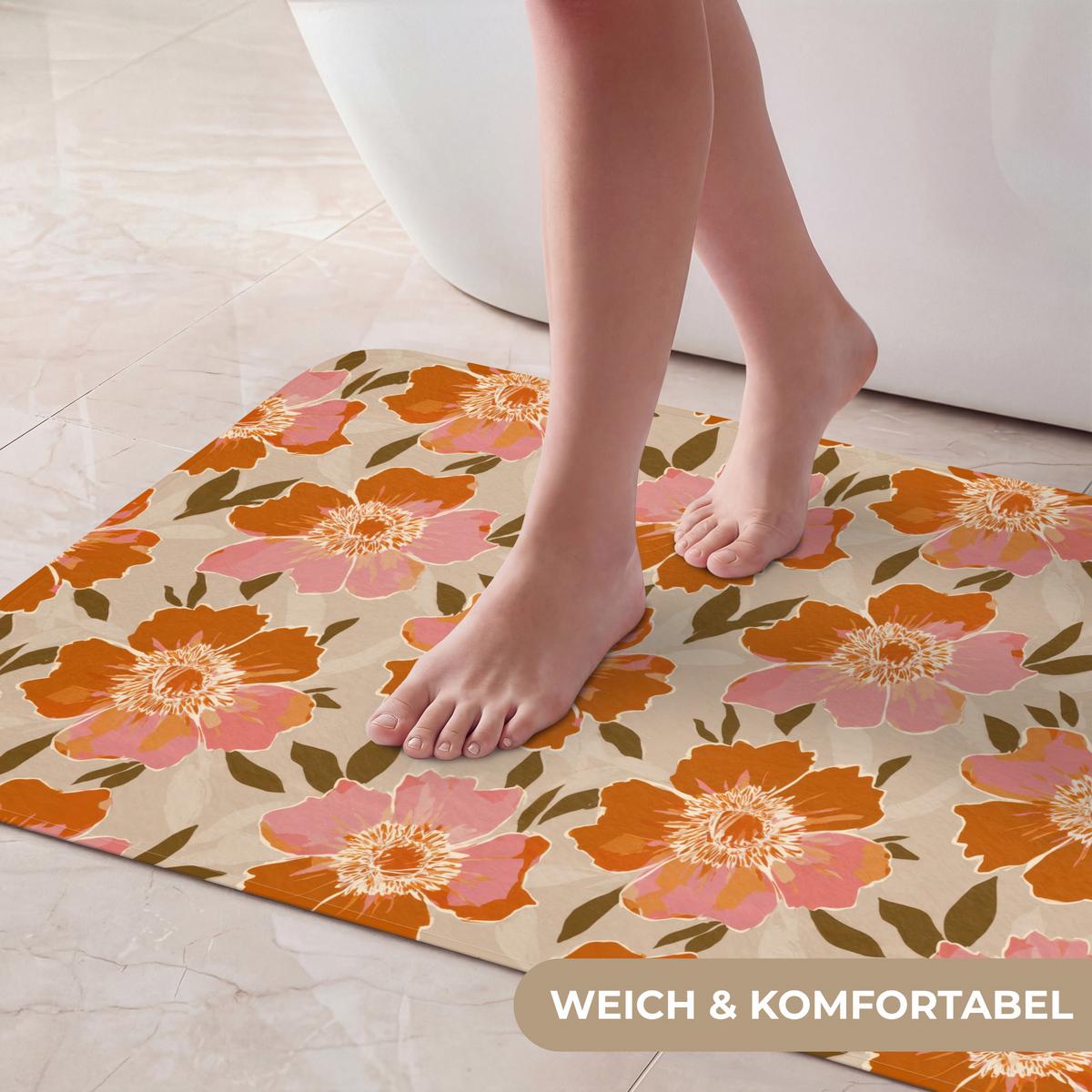 BADEMATTE Blumen - Motiv - Retro 80x50 cm - Multicolor, Textil (80/50cm) - OnlyWow