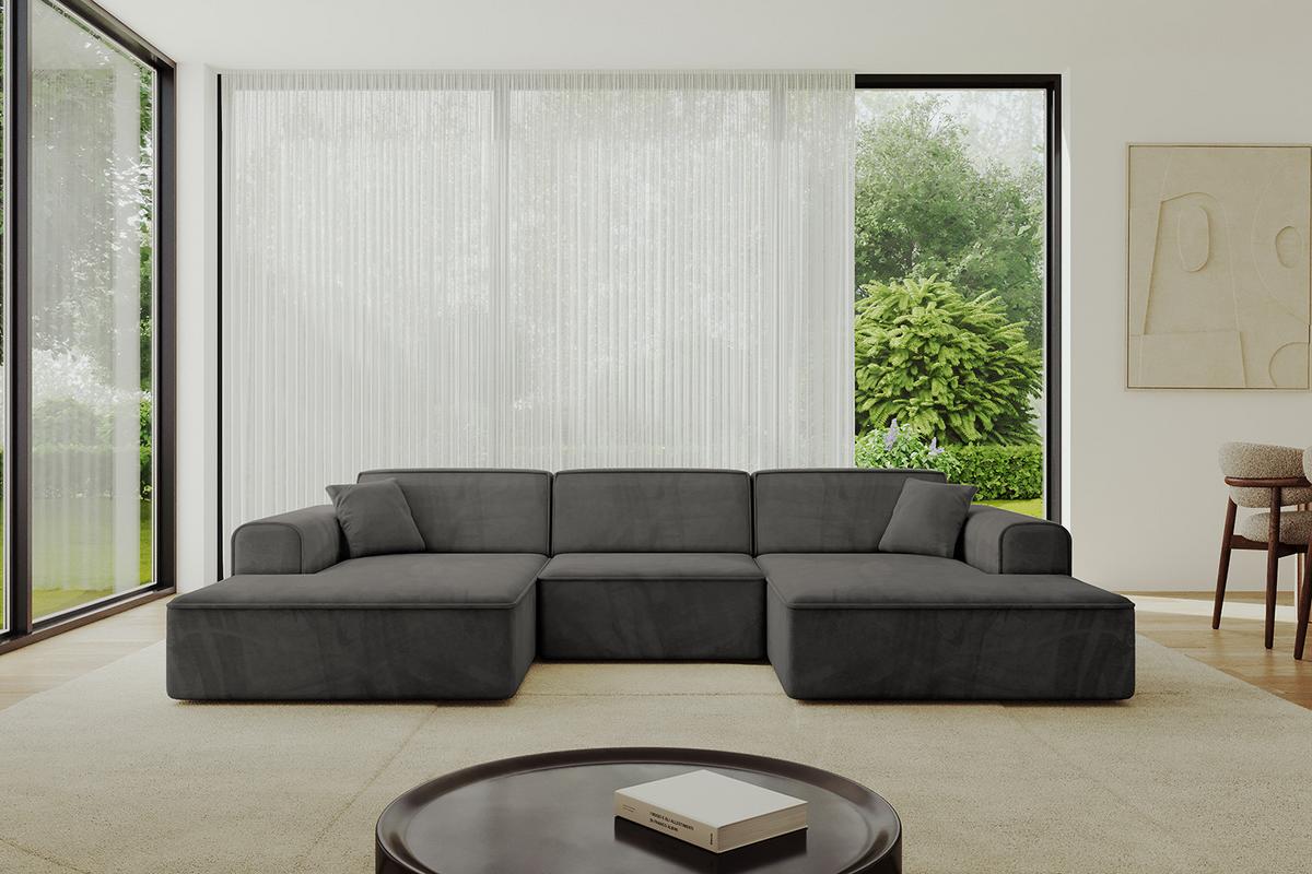WOHNLANDSCHAFT IREA-U1-v3 - 301x165x77 cm Ecru - Anthrazit, Holzwerkstoff/Textil (301/77/165cm) - ALTDECOR