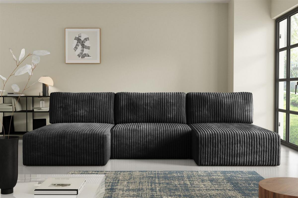 WOHNLANDSCHAFT Natalia - Schwarz, Holzwerkstoff/Textil (304/85/149cm) - Fun Möbel
