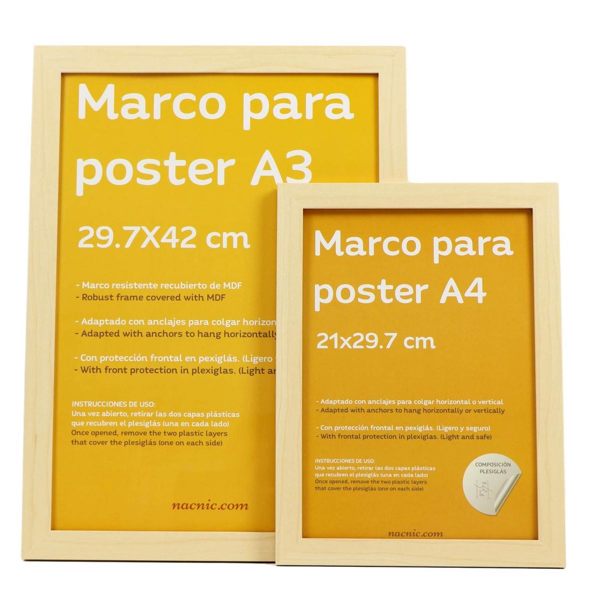 RAHMEN aus MDF und Acrylglas Schutz und Aussteller für Fotografien, Bilder, Poster, Gemälde, Dekoration für Haus Farbe Hellholz A4 - Beige, Holz (21/3cm) - Nacnic