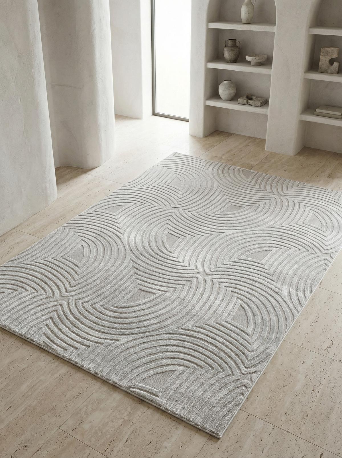 TEPPICH Kurzflor ILLER in Silber, mit 3D-Design, Florhöhe 12 mm, 140 x 200 cm - Silberfarben, Textil (200/140cm) - KADIMA DESIGN