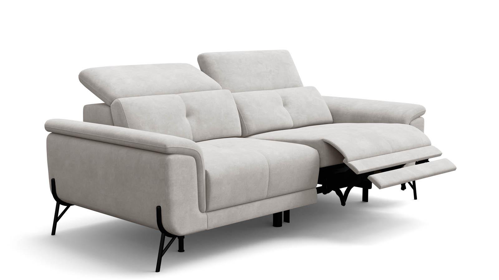 SOFA RELAX AVENA 3-Sitzer, beiger Veloursstoff - Beige/Schwarz, Holz/Textil (204/80/108cm) - Courtois Laville