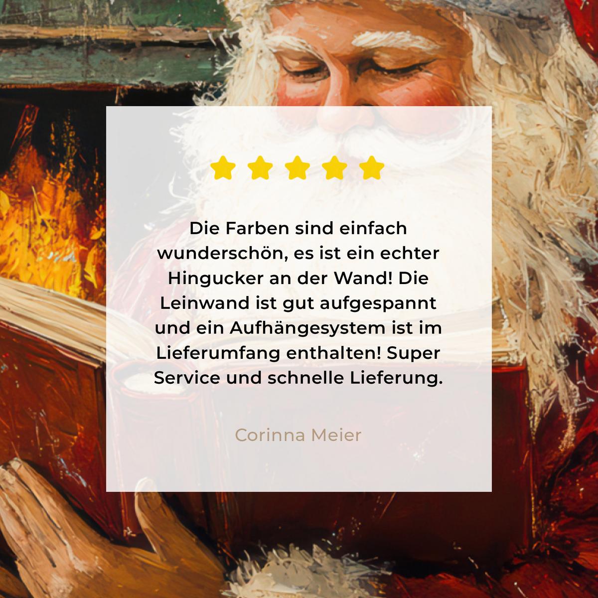 LEINWANDBILD Weihnachten - Weihnachtsmann - Winter - Open Fireside Wandbild 40x30 cm - Dunkelrot, Textil (40/30cm) - MuchoWow