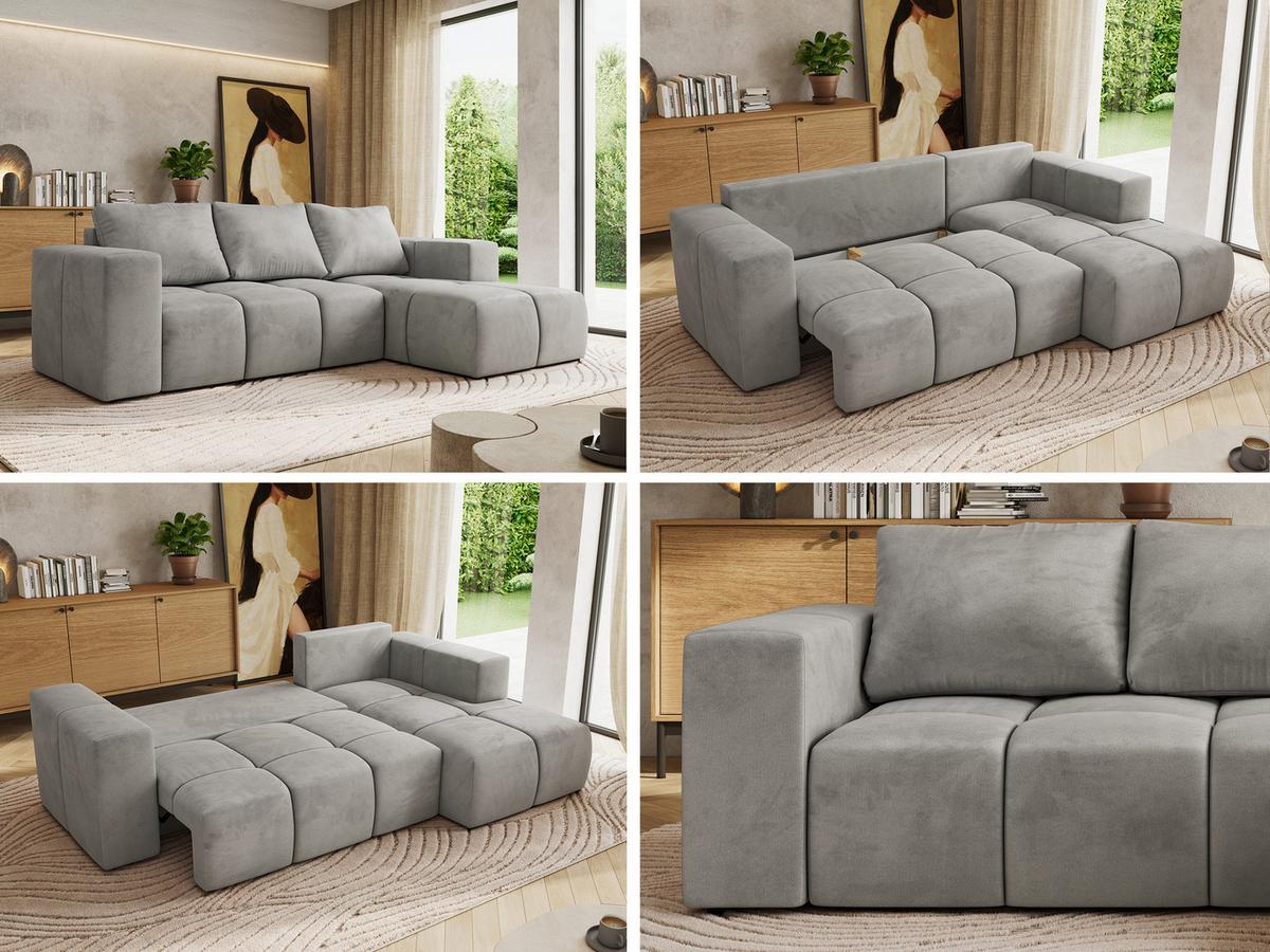 ECKSOFA MONIVA Hellgrau Velvet - Rechts - Hellgrau/Schwarz, Kunststoff/Textil (266/164cm) - MKS