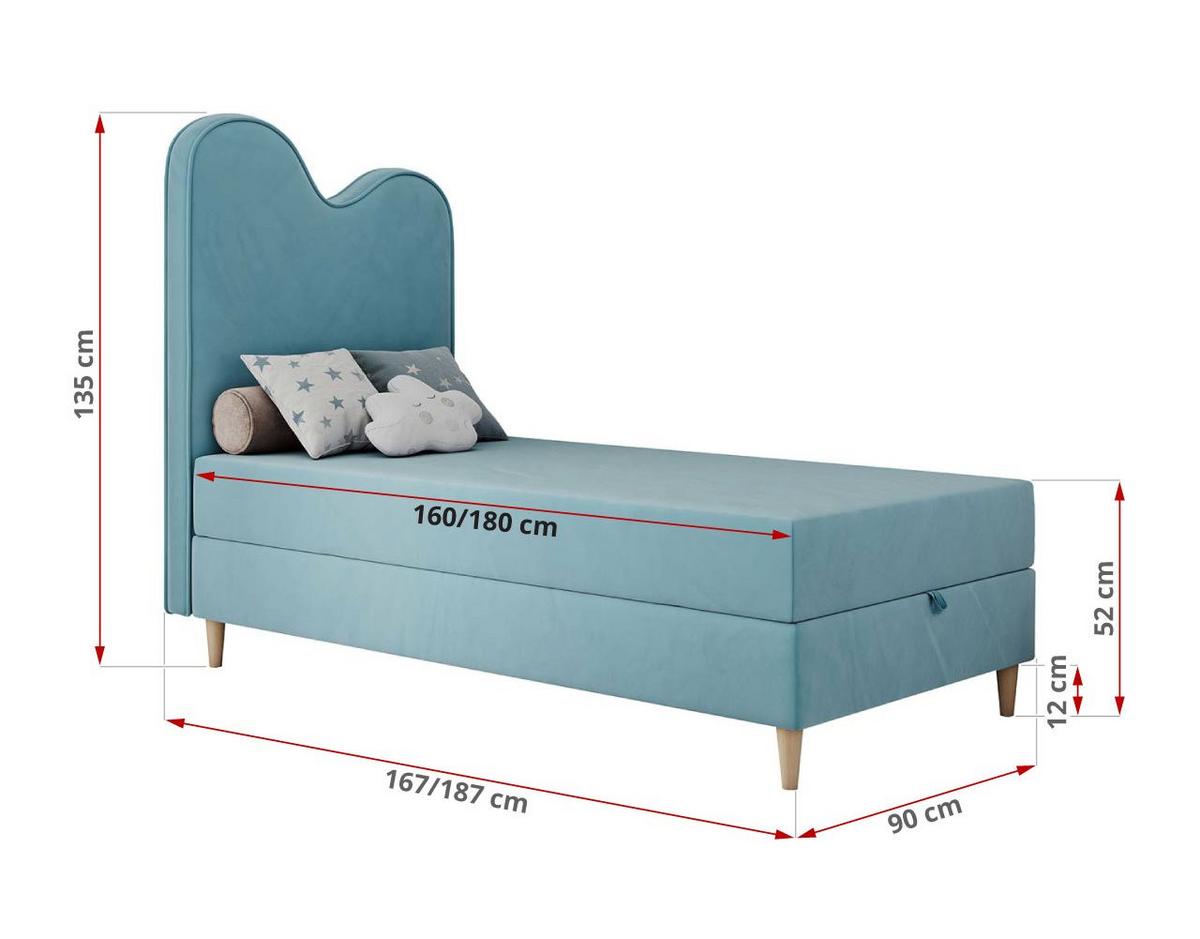 BOXBETT FLOW 90/180 Blau Velvet - H3 - Blau, Holz/Textil (90/180cm) - MKS