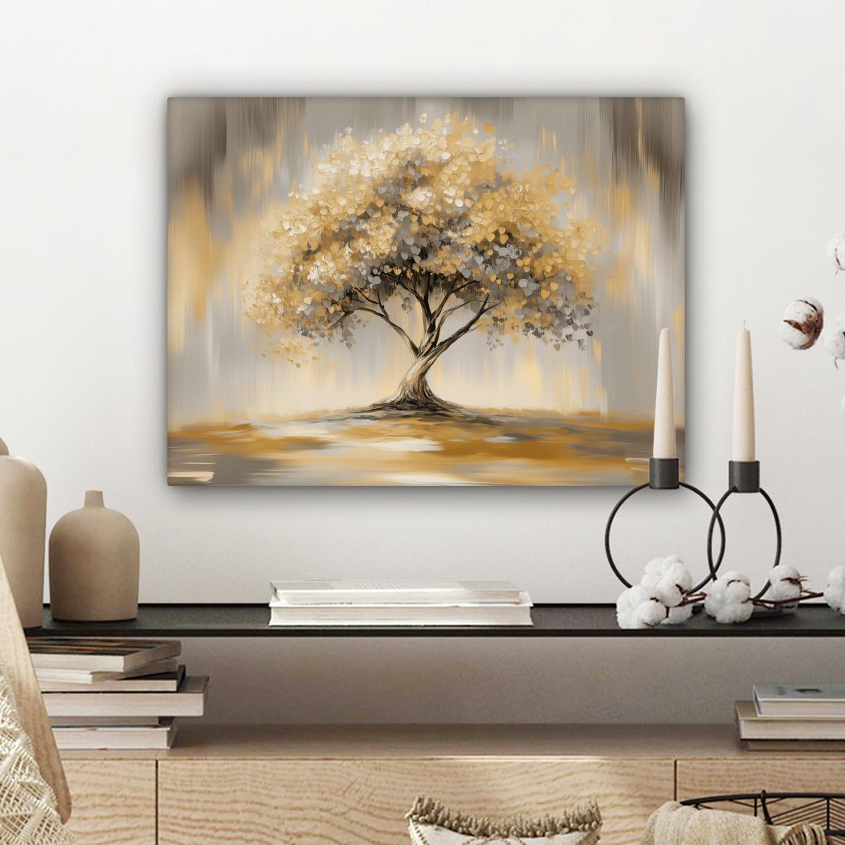 LEINWANDBILD Gemälde - Baum - Abstrakt - Blätter Wandbild 40x30 cm - Beige, Textil (40/30cm) - MuchoWow