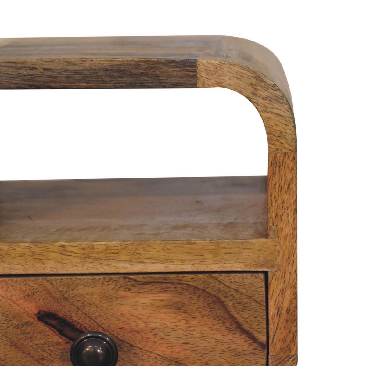 NACHTKASTEN Extra Mini Eichenoptik Geschwungen, 1 Schublade und Offenes Fach, Beige - Beige/Messingfarben, Holz/Metall (20/40/20cm) - Artisan Furniture