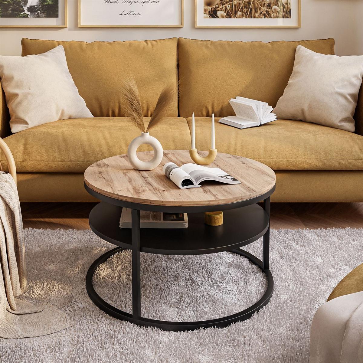 COUCHTISCH CIRI mit Regal Eichenholz Wotan - Eiche Wotan/Schwarz, Holzwerkstoff (70/70/49cm) - Lookway