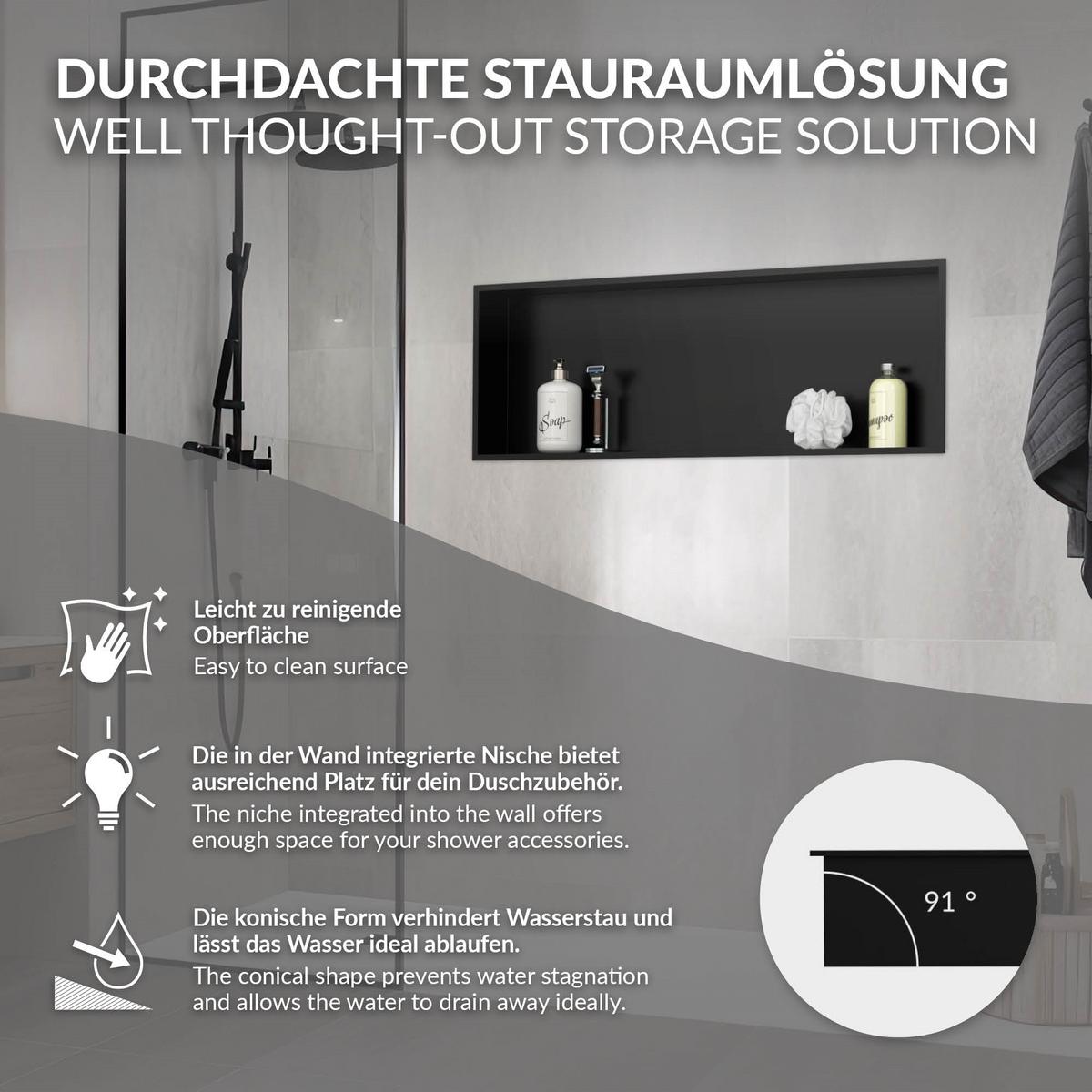 DUSCHNISCHE Schwarz 90/30 cm - Schwarz, Metall (90/30/10cm) - LuxeBath