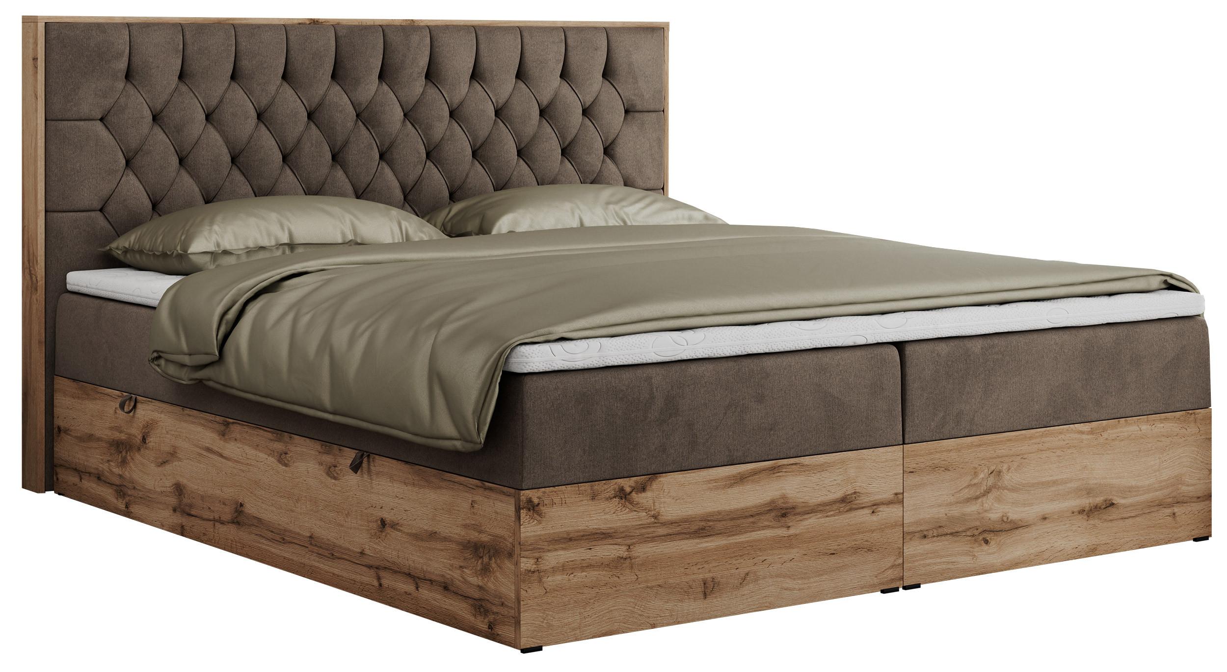 BOXBETT AMORE 200/200 Braun Velvet - H4 - Braun, Holz/Textil (200/200cm) - MKS