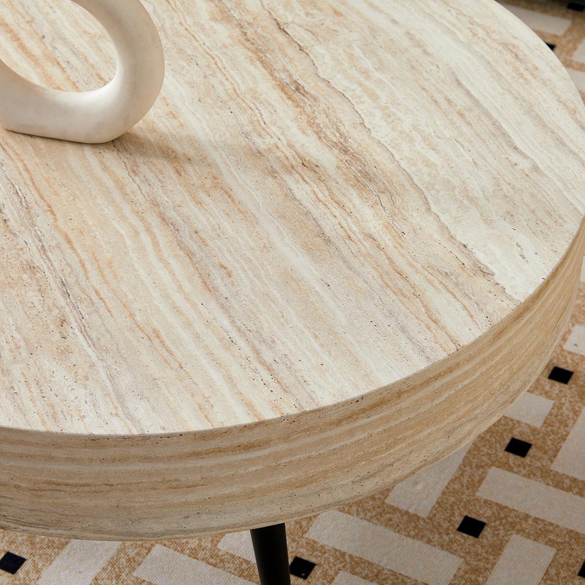 COUCHTISCH runder kaffeetisch travertin-optik - Naturfarben, Holzwerkstoff (70/70/35.5cm) - Urban Meuble
