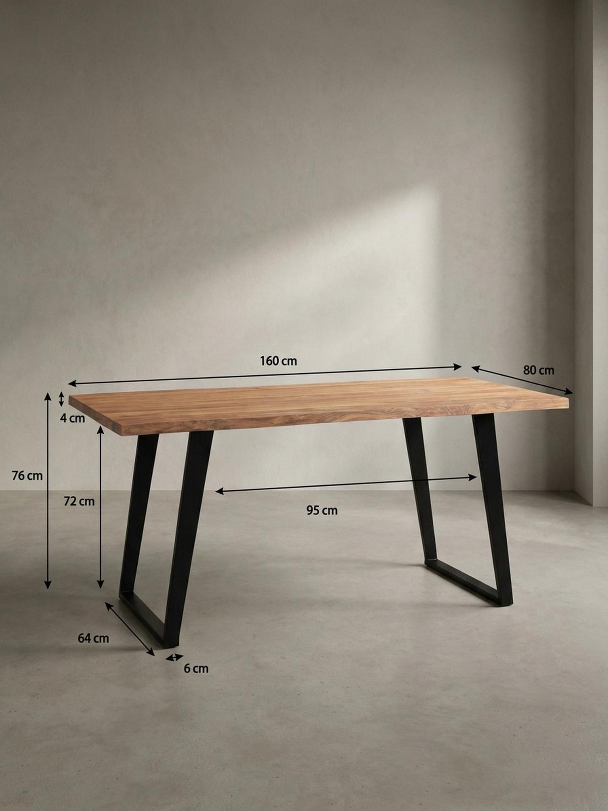 ESSTISCH Massivholz Baumkante Metall U-Gestell Handgefertigt ATOLL, Goldbraun-Schwarz 160x80x76 cm - Schwarz/Braun, Holz/Metall (80/160/76cm) - KADIMA DESIGN