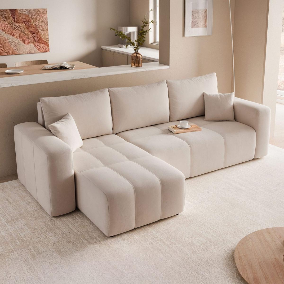 ECKSOFA Leros Mit Schlaffunktion - Beige, Holzwerkstoff/Textil (248/145cm) - Fun Möbel