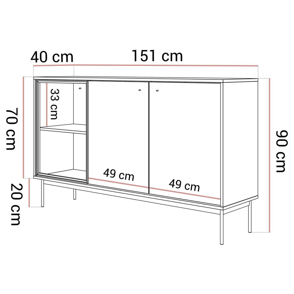 KOMMODE ISA 3D, dreitürig mit LED-Beleuchtung - Eichefarben, Holzwerkstoff (151/90/40cm) - Lookway