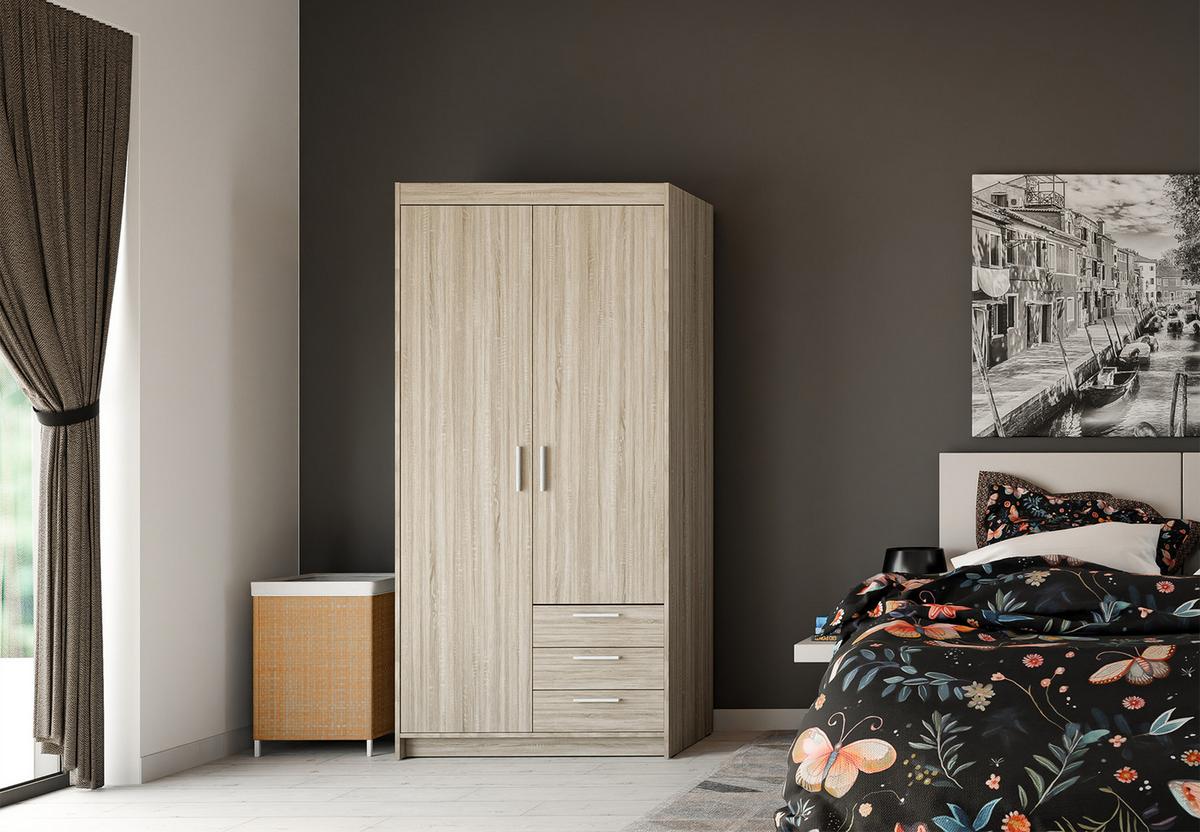 KLEIDERSCHRANK Storicos Sonoma Eiche 89,7/190,5/53 cm - 2T3S Modern mit Schubladen - Sonoma Eiche, Holzwerkstoff/Kunststoff (89.8/190.5/53cm) - AX Living