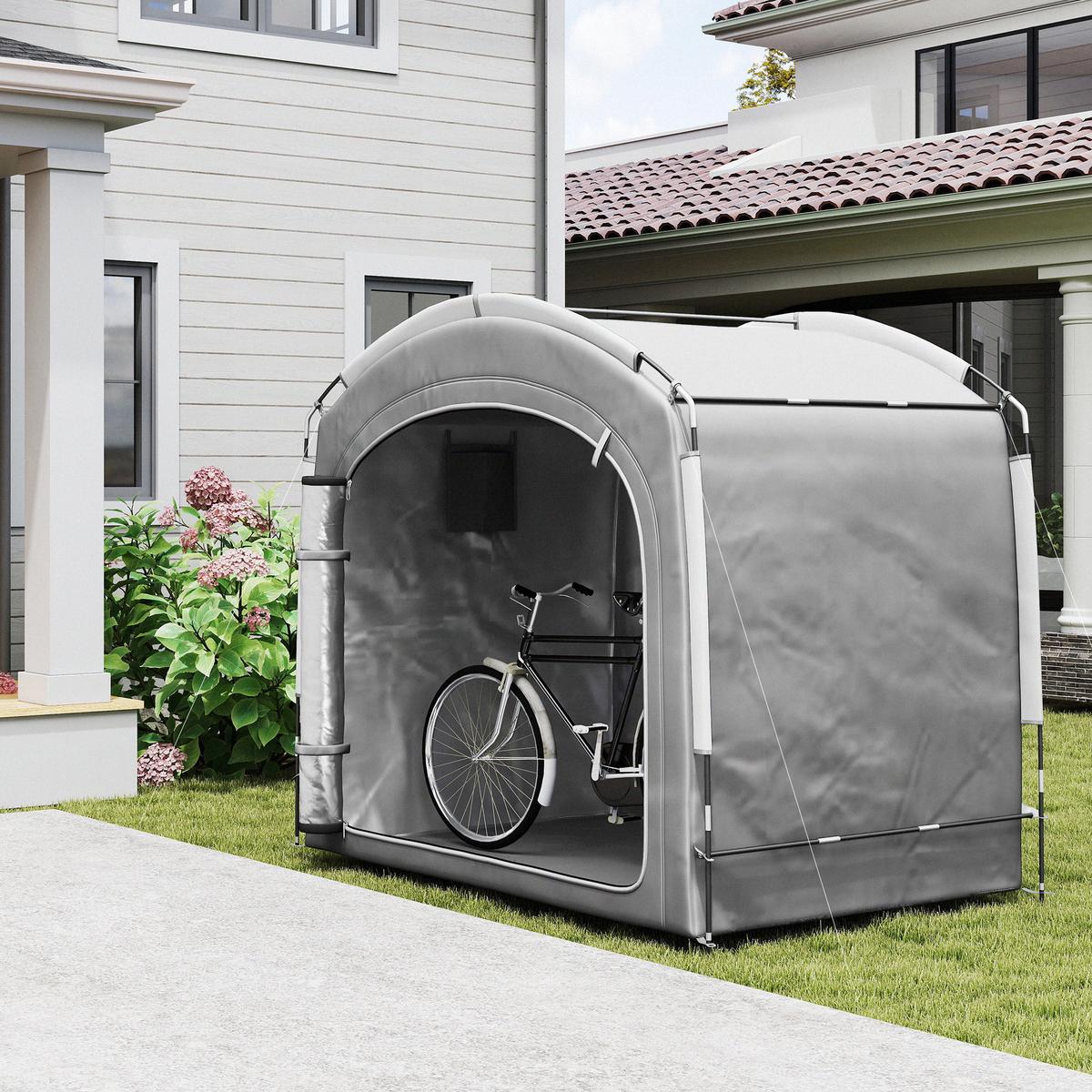 FAHRRADGARAGE Fiberglas Oxford-Gewebe Dunkelgrau - Dunkelgrau, Textil (150/195/220cm) - Outsunny