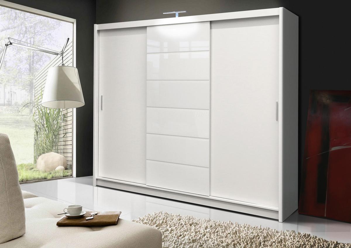 SCHWEBETÜRENSCHRANK SHYVANA 250/215/61 cm 3-türig Weiß - Weiß, Holzwerkstoff (250/215/61cm) - MASSENO