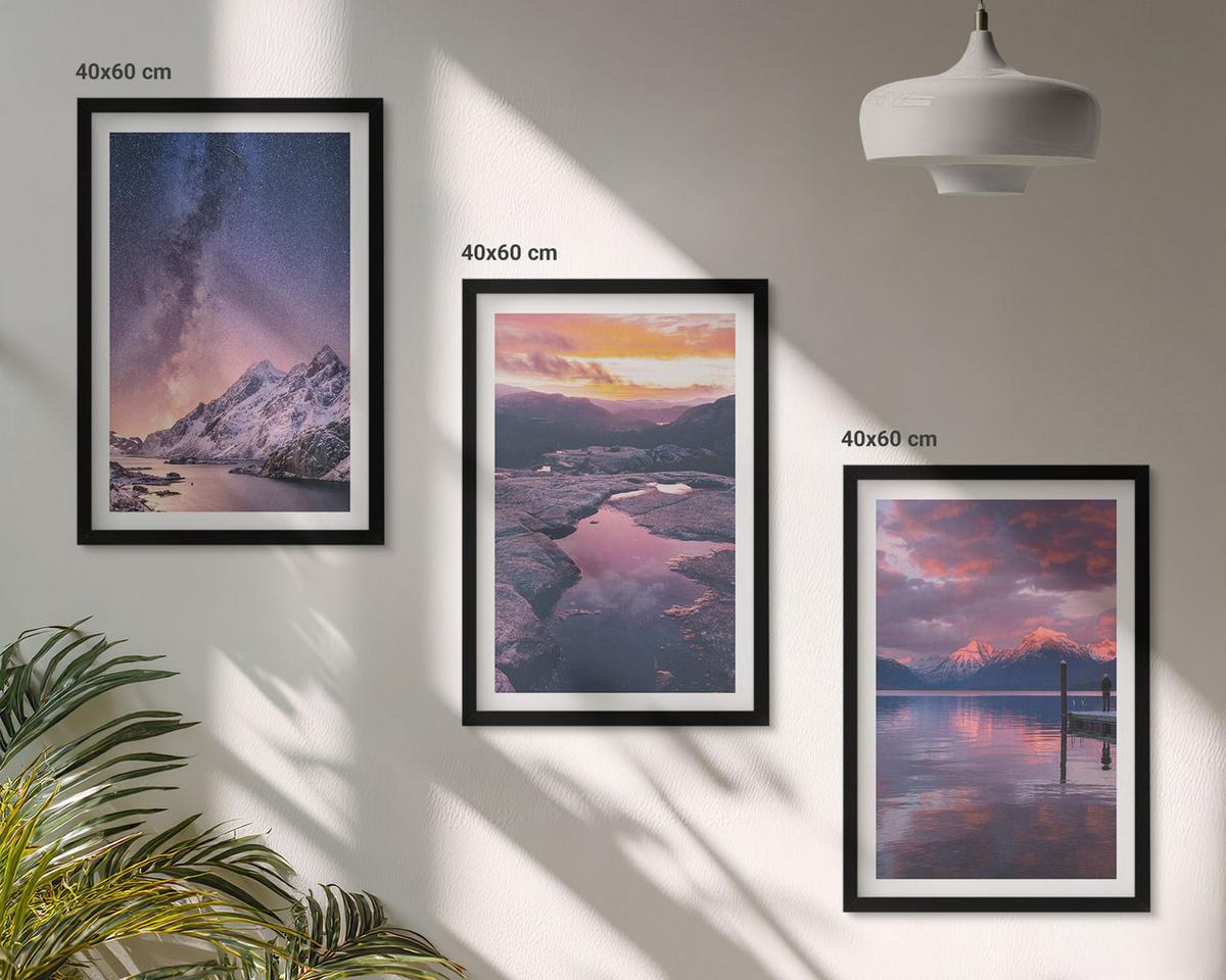 BILDER SET 3er Set - 40x60 cm Schwarzer Rahmen - Berge, Wasser, wunderschöne Landschaften - Schwarz, Kunststoff (40/60cm) - TULUP