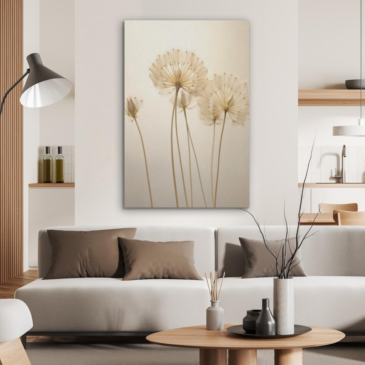 AKUSTIKBILD Sonnenlicht - Löwenzahn - Botanisch - Blumen Wanddeko 70x100 cm - Creme, Kunststoff (70/100/0.9cm) - MuchoWow