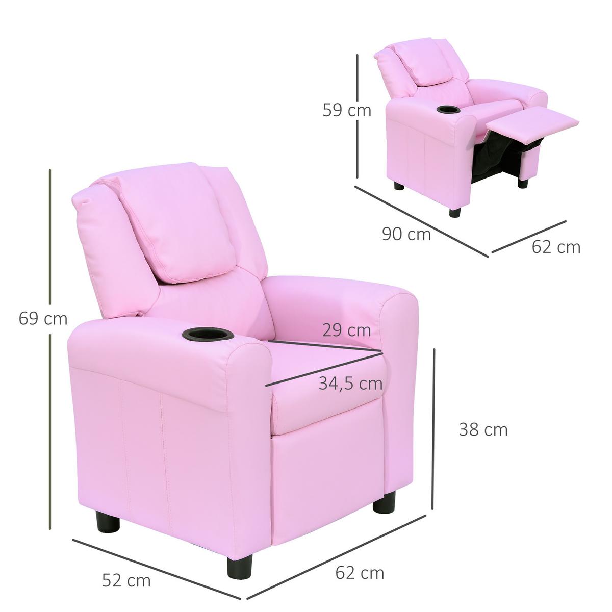 KINDERSESSEL Minisessel Kindersofa für 3-6 Jahre alt Liegefunktion Rosa - Rosa, Kunststoff (56/69/62cm) - HOMCOM